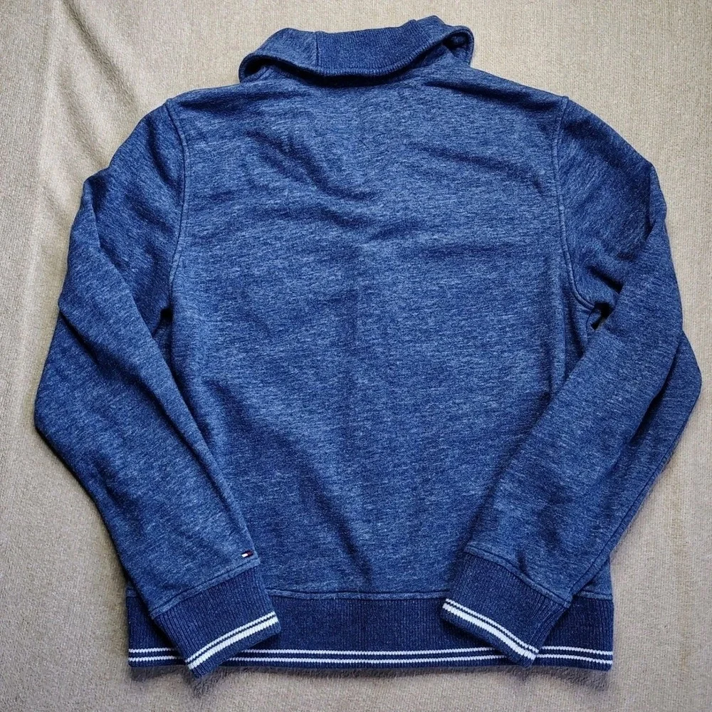 Tommy Hilfiger Varsity Cardigan Mens M Blue Shawl Collar Patch Sweater Jacket